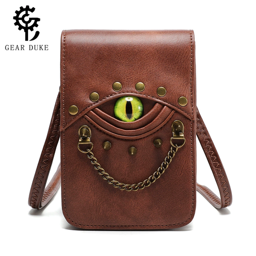 Vintage PU Leather Rivet Men's Shoulder Bag Creative Evil Eyes Chains Crossbody Bags Mini Waist Bag for Women Men