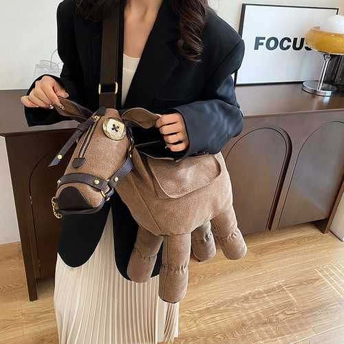 2025 Fashion Retro Large-capacity Pu Bag Niche Casual Female Bag Ins Creative One-shoulder Messenger Cartoon Donkey Backpack