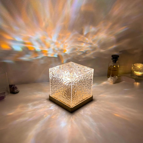 16-Color LED Night Light Romantic Flame Atmosphere Crystal Bedside Desk Lamp Water Ripple Effect Square Romantic Gift for Home