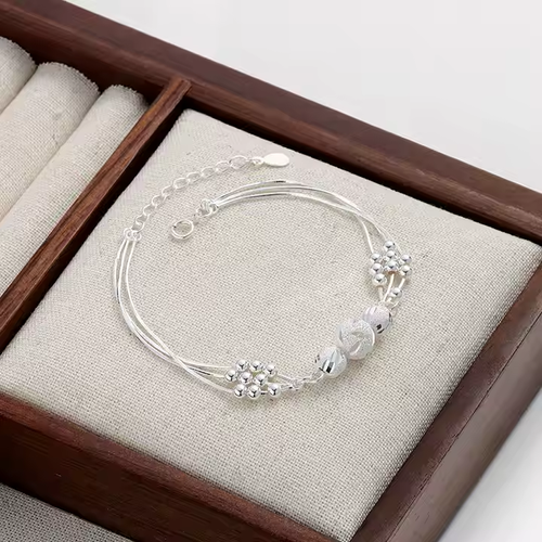 New Design Fashion 925 Sterling Silver Snake Chain Lucky Carved Beads Adjustable Bracelet for Women