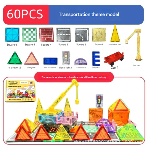 2025 Strong Transparent Magnet Tiles 60 Blocks Kids Recreational Educational Permanent Magnetic Materials Conventional Product