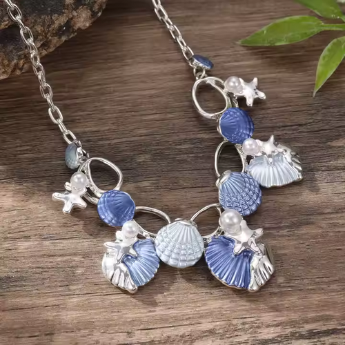 Wholesale Fresh Beach Chain Multi-functional Color Oil Color Shell Starfish Conch Pearl Sea Animal Chunky Charm Necklace