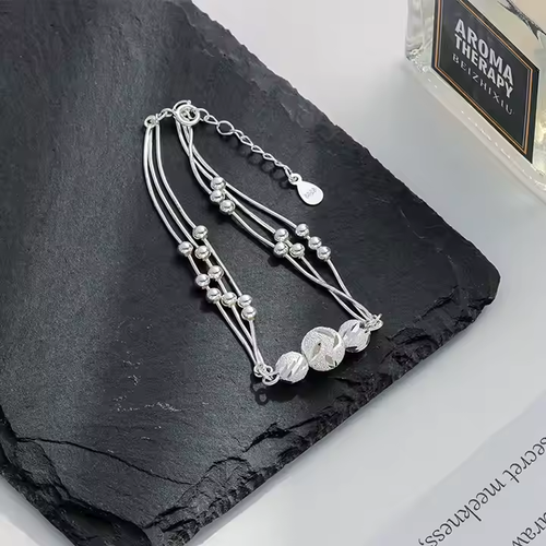 New Design Fashion 925 Sterling Silver Snake Chain Lucky Carved Beads Adjustable Bracelet for Women