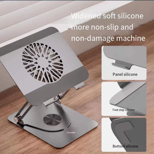 Metal Adjustable Laptop Stand 360 Degree Rotating Laptop Cooling Stand Foldable Laptop Holder Height With Integrated Fans Usb