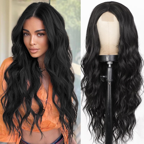 European Style Women's Lace Front Wig - Middle Part, Highlighted Long Curly Synthetic Hairpiece