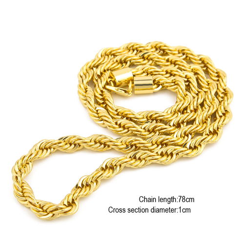 Men's hip-hop gold-plated European and American necklace fashionable and high-end 1cm thick twist necklace twist rope chain