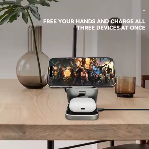 2025New 3 in 1 Foldable 15W Magnetic Wireless Charger for Watch for Airpods for iPhone for Samsung Multifunction Wireless Charging Stand