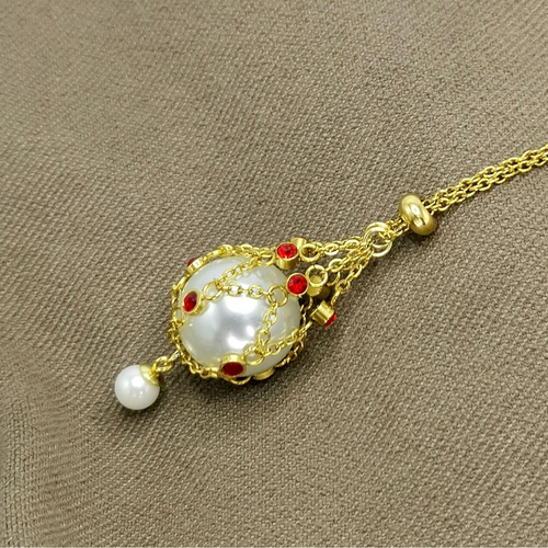 Stainless Steel Plated 18K Gold Diamond Pearl Net Pendant Necklace Female Collarbone Chain Female
