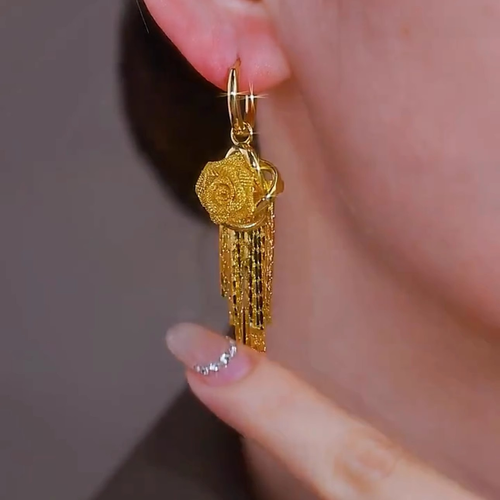 Luxury Rose Tassel Earrings – Elegant Dangling Drop Earrings with Secure Anti-Loss Backings