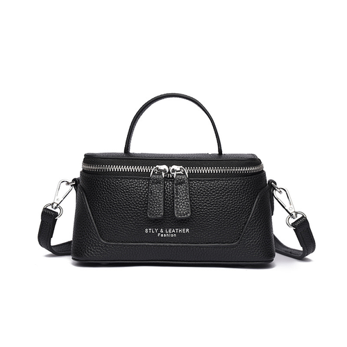 2025 Women's Top Layer Cowhide Crossbody Lunch Box Bag New Portable Genuine Leather Shoulder Cosmetic Bag with Polyester Lining