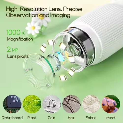 ODM 2-Inch IPS 1000X Handheld Mini Electronic Microscope LED Fun Science Kit for Kids Portable Real Microscope Toys Gifts