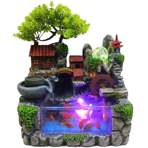 Wholesale Table Desk Office Home Wall Decoration Indoor Tabletop Decor Rockery Fish Jar Resin Water Fountain