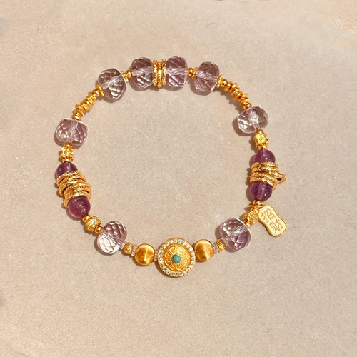 Popular purple crystal beaded bracelet fashionable niche high value handmade winding broken gold bracelet