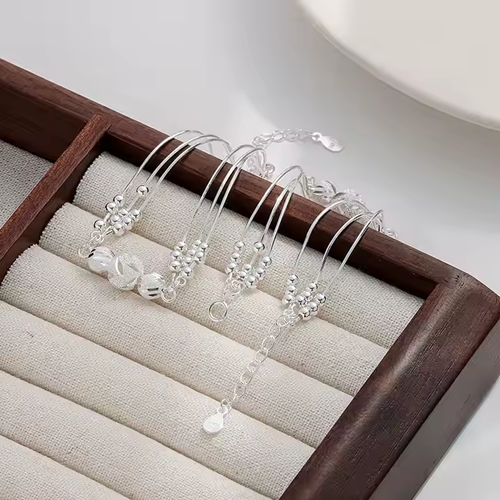 New Design Fashion 925 Sterling Silver Snake Chain Lucky Carved Beads Adjustable Bracelet for Women