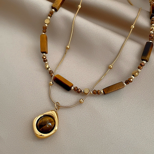 The Maillard Stack: Tiger Eye Layered Necklace - Your Autumn Uniform's Finishing Touch