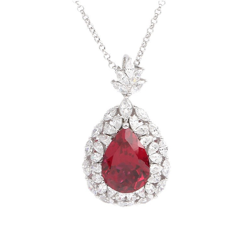 2025New Lab-Created Ruby Pendant Necklace 10x14mm - S925 Sterling Silver Teardrop Gemstone Collarbone Chain for Women, Artisan Minimalist Jewelry Gift  高转化广告语：