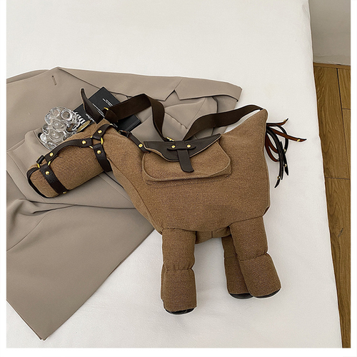 2025 Fashion Retro Large-capacity Pu Bag Niche Casual Female Bag Ins Creative One-shoulder Messenger Cartoon Donkey Backpack