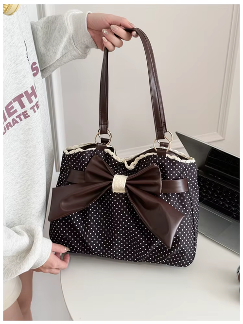 2026New-style Fashionable Polka-dot Large-capacity PU Lace Handbag Bow Versatile Underarm ShoulderBag for Woman