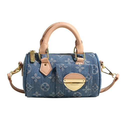 Super Popular Lady's Cross-Body Messenger Bag New Trendy Stylish Denim Hand-Held Cylindrical Design Letter Versatile Stylish