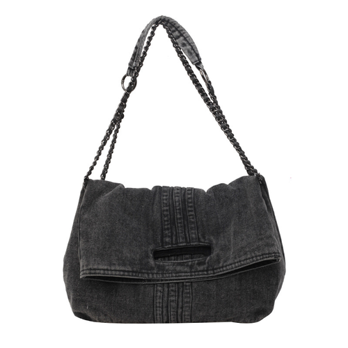 2025New Style Large Capacity Denim Backpack with Chain Strap for Daily Commuting Tote Bag Polyester Lining