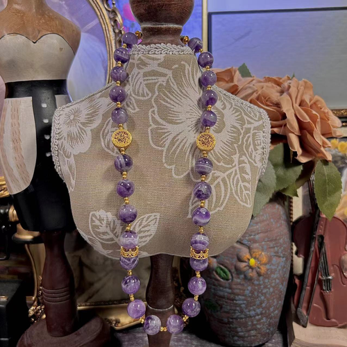 Medieval Vintage Handmade Beaded Amethyst Jewelry Set Retro Design Advanced Amethyst Necklace Fashion Gift Set