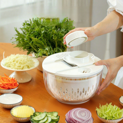 Cross-Border Exclusive Ten-in-One Drainage Basket Fruit Vegetable Dehydrator Manual Spin Dryer Microwave-Safe Vegetable