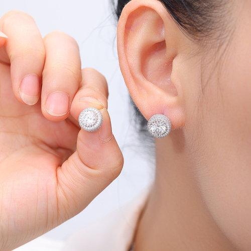 XY 925 Sterling Silver VVS Moissanite Diamond Earrings Trendy Hiphop Style with Rose Gold Finish