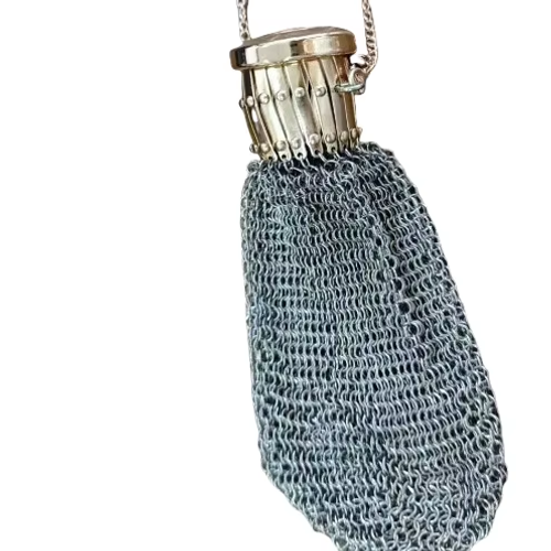 Coin Purse Vintage 1920'S English Victorian Metal Mesh Coin Bag with Twist Lid Gate Top & Chian Double Mesh Antique Change Purse
