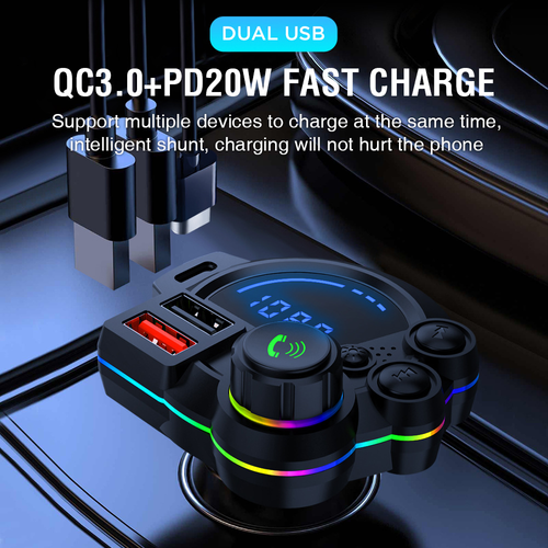 Hands-free Call P22 New Car FM Transmitter QC3.0+PD20W Dual Fast Charger Blue Tooth Receiver