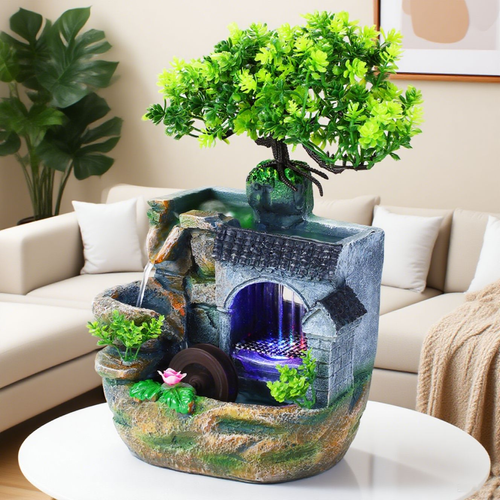 Creative Gift: Miniature Rockery with Flowing Water Desktop Ornament, Humidifier, Office Craft Specification：20*15*28CM