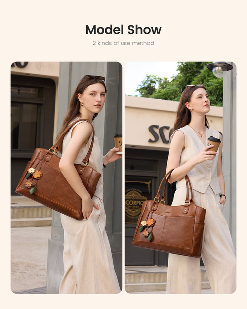 Large Laptop Tote Bag for Women Work Waterproof PU Leather Business Briefcase Office Computer Handbag Purse