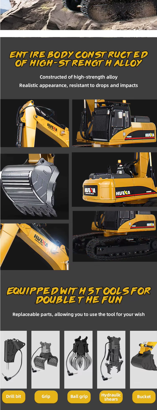 Alloy Remote Control Excavator Toy for Kids, Rechargeable Electric Engineering Vehicle, Outdoor RC Digger Car for Boys