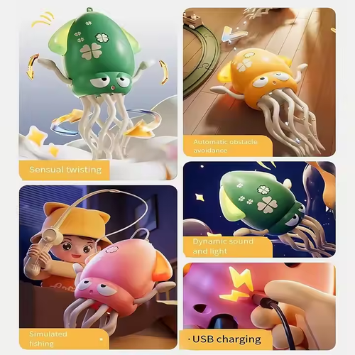Electric Crawling Octopus Toy with LED Light-up Toys Crazy 8-Leg Action Octopus with Smart Obstacle Avoidance