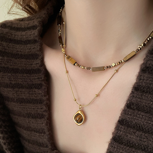 The Maillard Stack: Tiger Eye Layered Necklace - Your Autumn Uniform's Finishing Touch