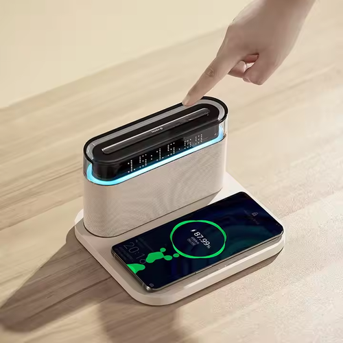15W Portable Night Light Wireless Charging Alarm BT Speaker, Detachable LED Magnet Charger Music Speaker