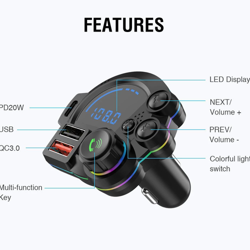 Hands-free Call P22 New Car FM Transmitter QC3.0+PD20W Dual Fast Charger Blue Tooth Receiver