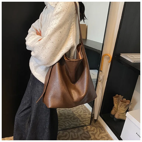 2025New Mocha Luxe Tote: Buttery-Soft Leather Spacious Carryall – Minimalist Chic from Boardroom to Brunch!