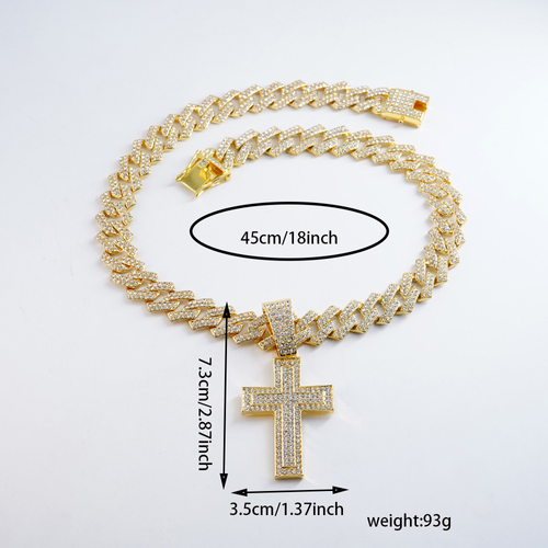 Hip-hop hot selling alloy full diamond cross pendant fashion trend rap diamond men's Cuban chain necklace jewelry
