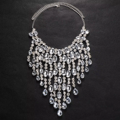 Luxury Women's Trendy Tassel Rhinestone Crystal Necklace Fashionable Bodychain Collar for Weddings Engagements-Bridal Jewelry