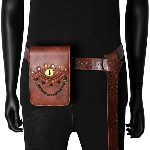 Vintage PU Leather Rivet Men's Shoulder Bag Creative Evil Eyes Chains Crossbody Bags Mini Waist Bag for Women Men
