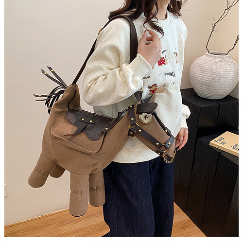 2025 Fashion Retro Large-capacity Pu Bag Niche Casual Female Bag Ins Creative One-shoulder Messenger Cartoon Donkey Backpack