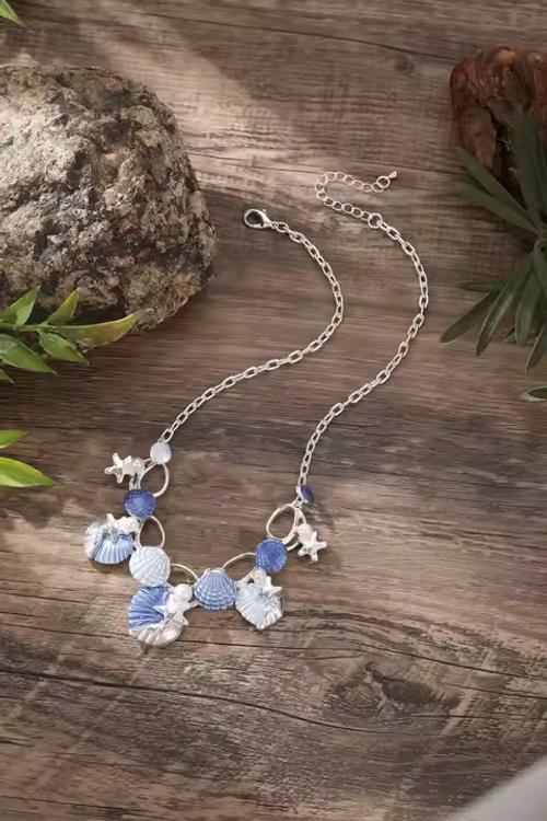 Wholesale Fresh Beach Chain Multi-functional Color Oil Color Shell Starfish Conch Pearl Sea Animal Chunky Charm Necklace