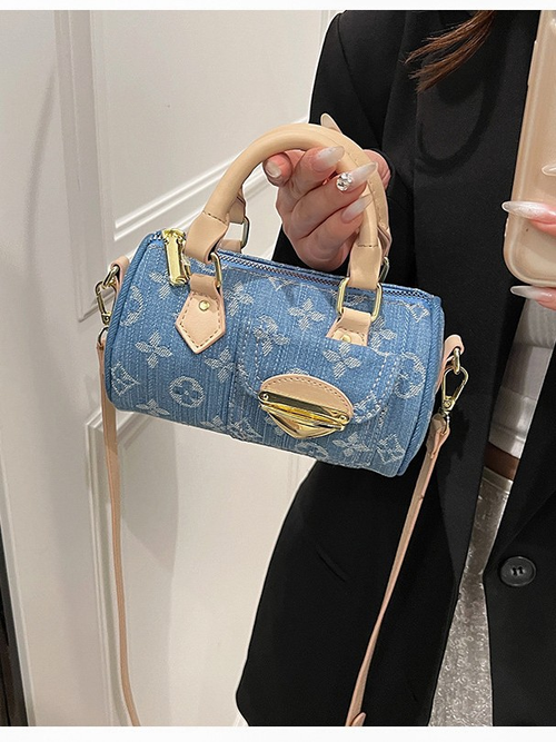 Super Popular Lady's Cross-Body Messenger Bag New Trendy Stylish Denim Hand-Held Cylindrical Design Letter Versatile Stylish