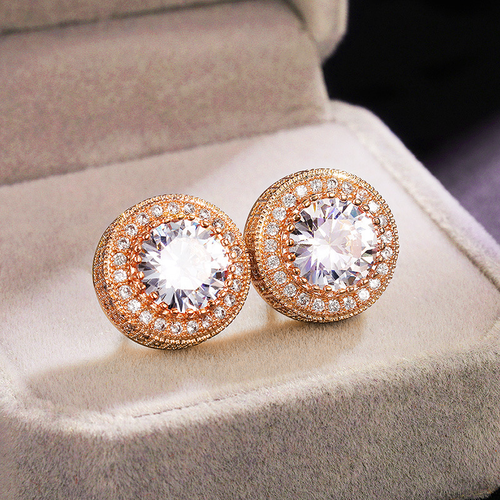 Wholesale Jewelry Earrings for Men Hip Hop Style Bling Gold Plated Round CZ Zircon Diamond Stud Earrings for Anniversary Gifts