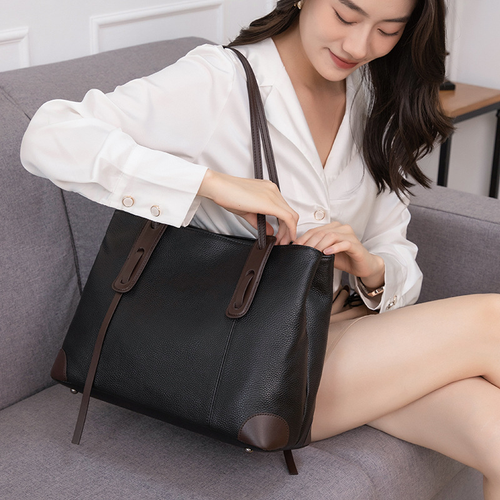 Premium Women's Large Capacity Soft Leather Tote Bag with Shoulder Strap Zip Closure Sequined Decoration Fashionable New Handbag