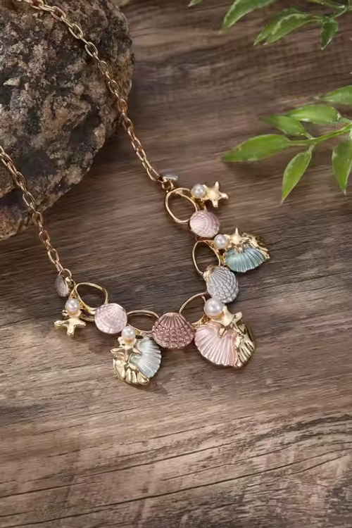 Wholesale Fresh Beach Chain Multi-functional Color Oil Color Shell Starfish Conch Pearl Sea Animal Chunky Charm Necklace