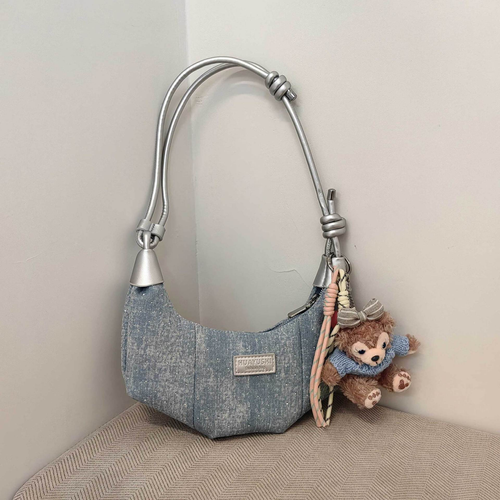 Korean Style Denim Dumpling 2025 New Fashion Versatile Single Shoulder Crossbody Casual Niche Design Horn Bag