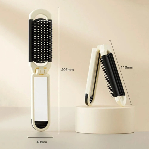 Buy One Get One Free 2025New Beige Foldable Travel Comb Light Luxury Portable Air Cushion Mirror Comb Removable Mirror Hair Brush All-in-one Comb