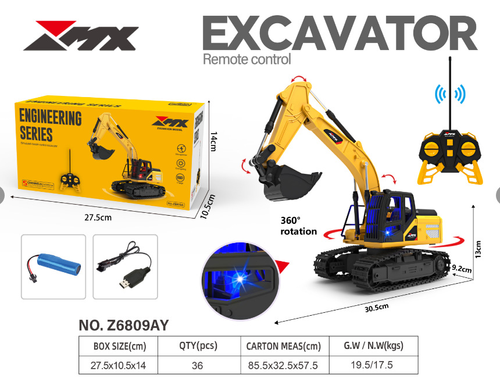 Alloy Remote Control Excavator Toy for Kids, Rechargeable Electric Engineering Vehicle, Outdoor RC Digger Car for Boys