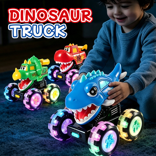 Press & Go Inertial Animal Car Toy for Kids, Cartoon Themed Big Foot Inertia Animal Vehicle with Lights